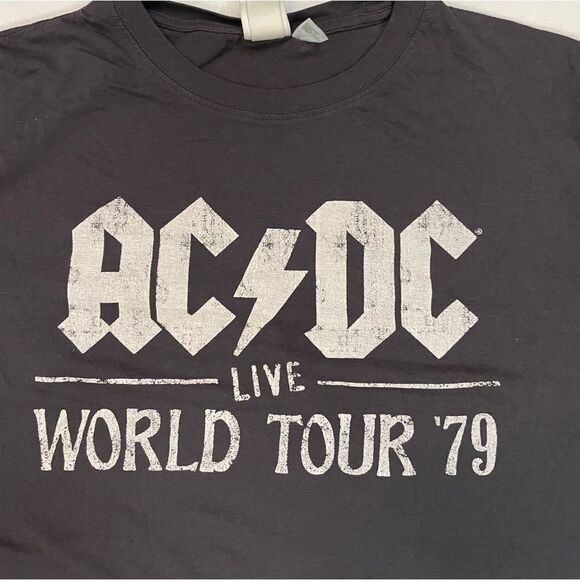 H&M ACDC Highway To Hell Live World Tour 79 Graphic T-shirt Women Medium Gray - Picture 2 of 6